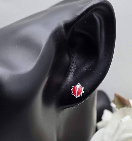 ♥️ LADYBUG STUD STERLING SILVER EARRINGS - Picture 3 of 4
